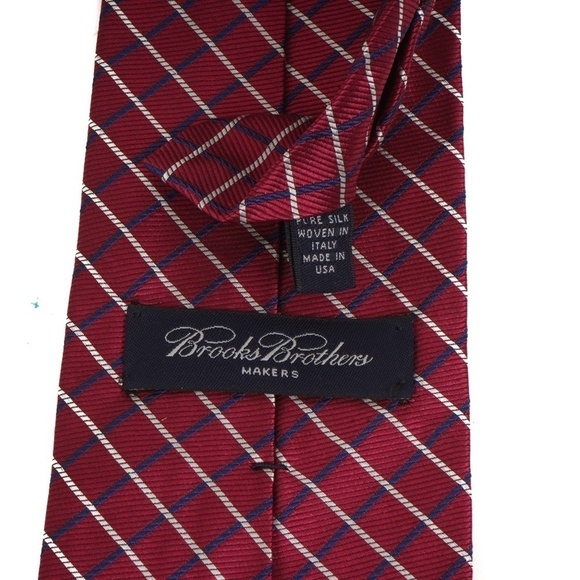 Apple‎ Red Brooks Brothers Makers White and Blue Diagonal Stripe Silk Tie​ - Picture 4 of 4